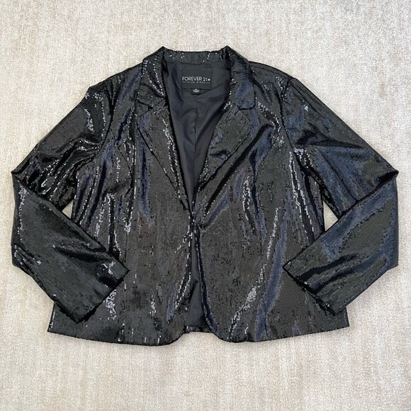 Forever 21 Plus Black Sequin Blazer Jacket 3X - Picture 1 of 8